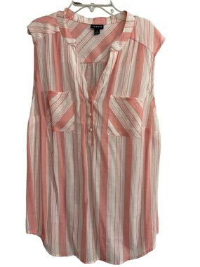 Torrid- Coral and White Striped Sleeveless Blouse